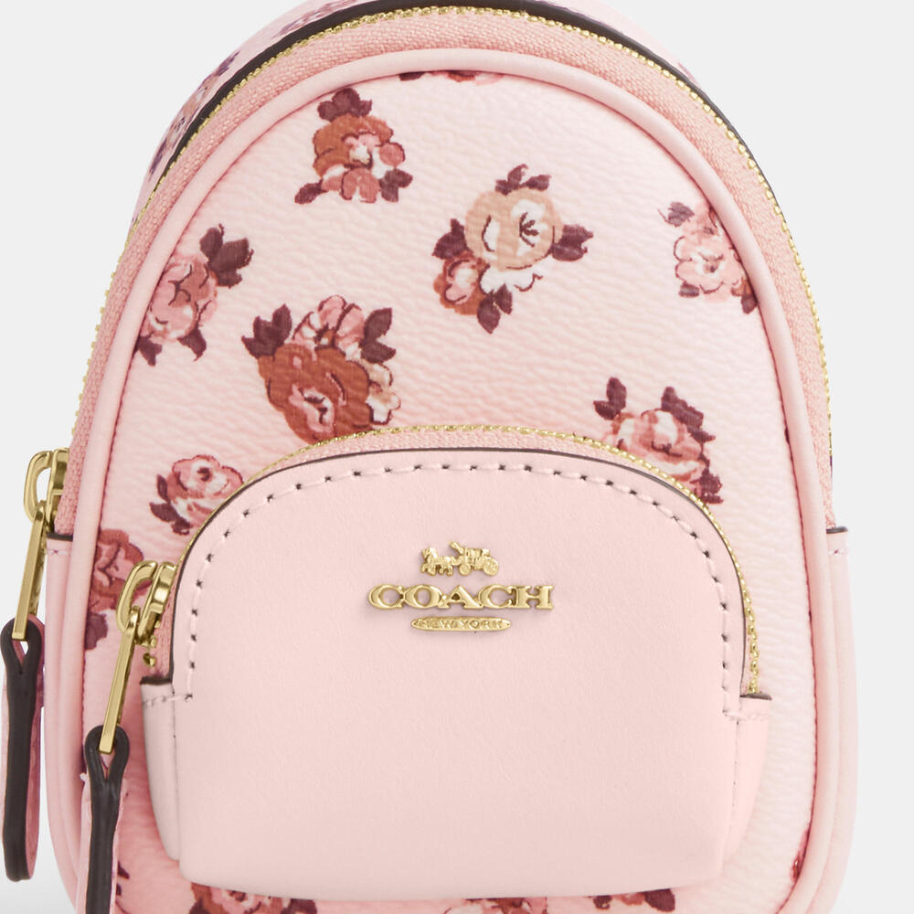 NWT Coach Mini Court Backpack Bag Charm With Rosette Print